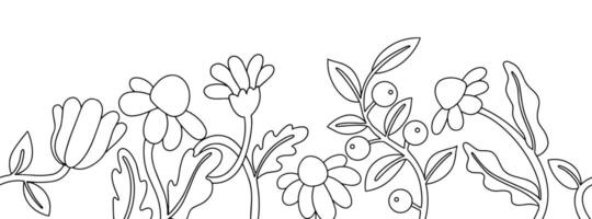 Coloring page. Seamless frame of flowers. Illustration in doodle style vector