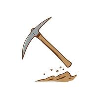 Pickaxe illustration art digging tool icon with soil ground breaking excavating equipment for mining construction or archaeology concepts vector