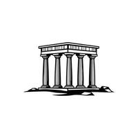 Greek Roman temple ruins silhouette ancient classical architecture icon Parthenon style columns for history and archaeology design element vector