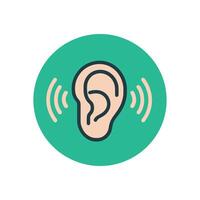 Minimalist Ear with Sound Waves Icon on Teal Background for Hearing and Audio Awareness Designs vector