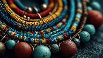 Vibrant handmade beaded necklace showcasing intricate patterns and colors photo