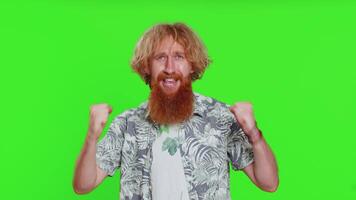 Man counting in order from one to three celebrating success, winning, good news, triumph, victory video