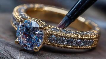 Beautiful diamond engagement ring highlighted with intricate detailing captures the essence of craftsmanship and elegance photo