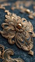 Intricate golden floral design on textured blue surface showcasing detailed craftsmanship photo