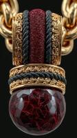 Elegant jewelry piece featuring intricate design details and a striking red gemstone photo