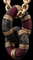 Unique decorative chain made from textured materials showcases intricate design and bold colors photo