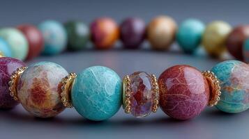 Colorful gemstone necklace showcasing craftsmanship and artistic design in detailed close-up view photo