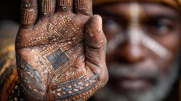 Traditional hand art showcased by a skilled artisan in a cultural setting during daylight hours photo