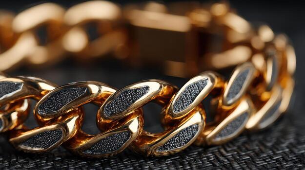 Gold and silver chain bracelet displayed on textured surface with detailed craftsmanship and shine photo