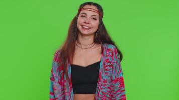 Woman showing inviting gesture with hands, ask to join, beckoning to coming, gesturing hello goodbye video