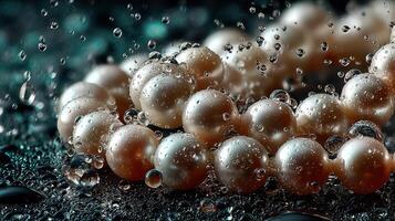 Elegant pearls submerged in water, creating a mesmerizing display of bubbles and reflections photo