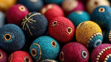 Colorful handmade beads displayed in an artisan market showcasing intricate craftsmanship and vibrant designs photo