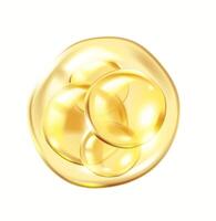 Golden collagen molecules inside protective bubble realistic illustration. Element for cosmetics 3d object on white background vector
