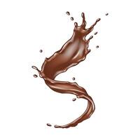 Illustration of a dynamic chocolate splash in motion. Rich brown colors create a sense of indulgence and fluidity on a clean white backdrop. Ideal for food branding. vector