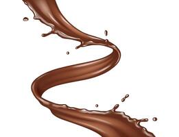 Flowing chocolate splash in dynamic motion. Rich brown color. Represents indulgence and sweetness. Isolated on a white backdrop. Perfect for foodrelated content. vector