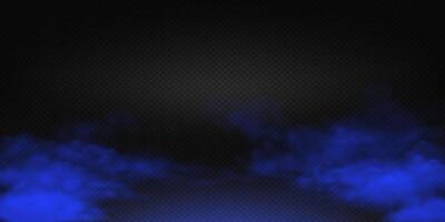 Mystical blue smoke on floor swirls across dark background creating an enigmatic atmosphere. Perfect for adding depth to digital projects or graphic design with copy space. vector