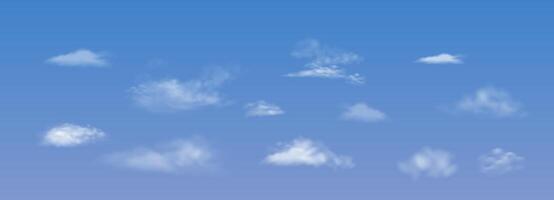 Soft white clouds scattered across vibrant blue sky create serene atmosphere perfect for relaxation backgrounds or nature presentations with copy space. vector