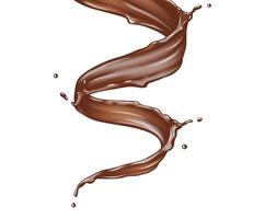 Liquid chocolate swirl in dynamic motion with realistic texture and rich brown color on clean white background. Perfect for food and dessert concepts. vector