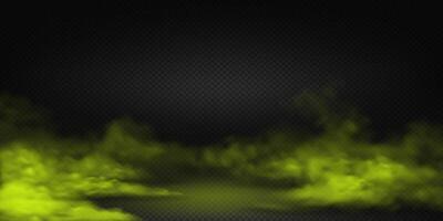 Abstract neon green smoke on floor swirling on dark backdrop creates mysterious atmosphere, ideal for backgrounds needing eerie or otherworldly mood with copy space vector