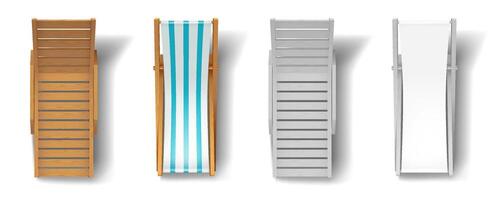 Top view of deck chairs in different designs including wood and fabric. Perfect for summerthemed projects or outdoor event planning visuals vector