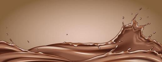 Rich chocolate splash in motion on smooth gradient background. The illustration uses brown tones to convey a sense of indulgence and luxury. Perfect for dessert themes. vector
