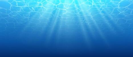 Seawater background, top view. Abstract illustration of underwater blue ocean scene. Sunlight penetrates through water creating dynamic light patterns. Ideal for marine themed designs. vector