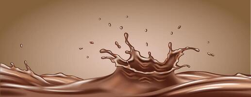 Realistic illustration of chocolate splash captured in midair. Rich brown tones highlight fluid motion and smooth texture, ideal for food and beverage concepts. vector
