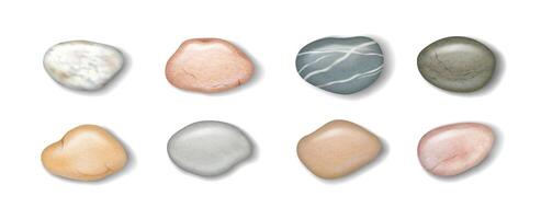 Illustration of eight smooth stones in various shapes and colors. Soft hues and gentle textures evoke calmness. Suitable for natural design elements. vector
