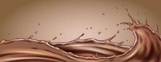 Illustration of a dynamic chocolate wave with splashes on a soft brown background. Rich brown shades create a delicious and inviting visual, perfect for dessert themes. vector