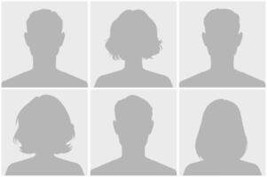 Set of six silhouette avatars in a grid format representing anonymous human figures. These neutral avatars are useful for profile placeholders, representing individuality and diversity vector