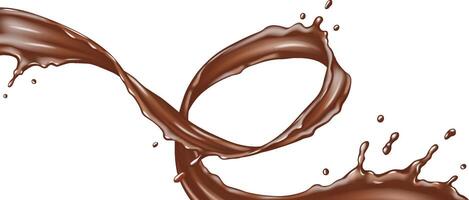 Curved stream of chocolate in dynamic motion. Brown liquid creating elegant splash against clean white backdrop. Ideal for culinary and dessert visuals. vector