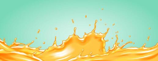 Illustration of vivid orange liquid splashing dynamically against a cool teal background. The energetic flow creates a sense of movement and freshness, ideal for advertising and design. vector