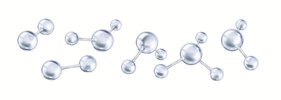 Silver collagen molecules realistic color icons set. Realistic models suitable for biochemistry products 3d objects bundle on white background vector