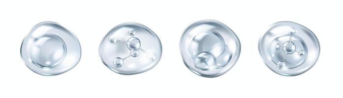 Collagen molecules encased within bubbles realistic color icons set. Innovative cosmetic treatments 3d objects bundle on white vector