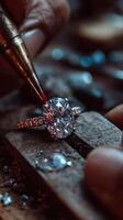 Crafting a sparkling oval diamond ring in a jewelry workshop with intricate details photo