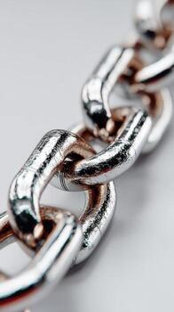 de cerca ver de brillante metal cadena Enlaces reflejando ligero en un estudio ajuste durante el tarde foto