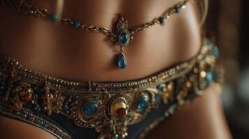 Intricate jewelry highlights exquisite craftsmanship in a cultural celebration setting at dusk photo