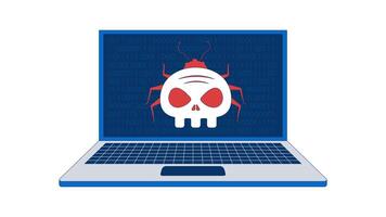 Virus computer bug on laptop 2D animation. Cybersecurity threat. System hacking. Digital danger. Malware cyber infection animated composition cartoon flat concept metaphor 4K isolated on white video