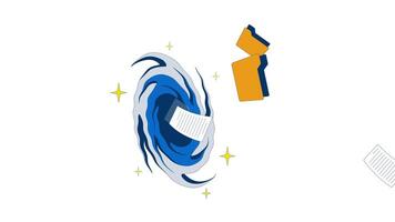 Files loss 2D animation. Data corruption. Accidental deletion. Swirling vortex with flying folders and documents animated composition cartoon flat concept metaphor 4K isolated on white video
