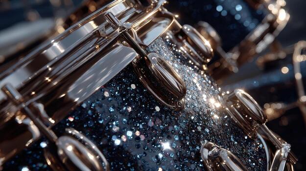 Sparkling drum close-up showcases unique design and craftsmanship at the local music shop photo
