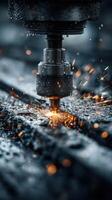 Detailed view of a metal cutting process showcasing sparks in a workshop during the day photo