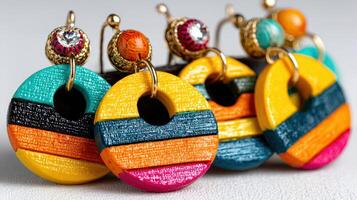 Colorful handmade earrings displayed on a neutral background highlighting their vibrant design and craftsmanship photo