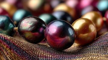 Colorful beads arranged on a textured fabric showcasing craftsmanship and elegance in jewelry making photo