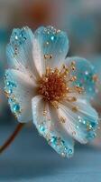 Beautiful flower with shimmering blue and gold accents in a serene background setting photo