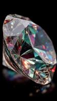 Beautifully crafted diamond showcasing brilliant facets and vibrant reflections against a black background photo