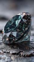 Sparkling crystal stone showcasing intricate facets and reflections in a textured dark setting photo