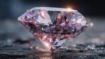 Stunning diamond resting on black surface, reflecting light in a captivating display of brilliance and clarity photo