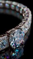 Sparkling gemstone bracelet displayed against a reflective black background, showcasing its brilliance and craftsmanship photo
