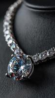 Stunning diamond necklace with intricate design displayed elegantly on black background photo