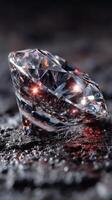 Elegant cut diamond resting on a textured surface with captivating sparkle and reflections photo